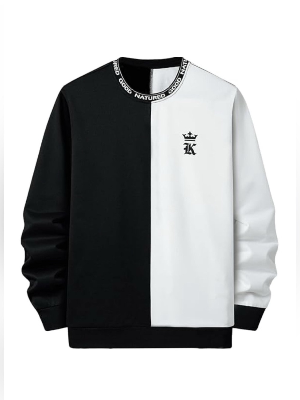 MANFINITY HOMME Black and White Colorblock Crewneck Good Natured Sweater M NWT